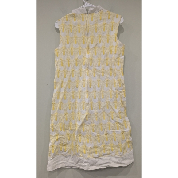 Vintage Andrea Gayle 70's Textured Yello And White Sleeveless Shift Dress Size 8 - Picture 4 of 6